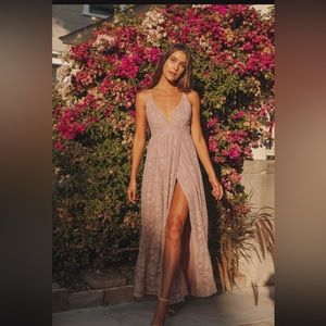Lulus Stolen Moments Dusty Pink Lace-Up Lace Maxi Dress Size Medium D141